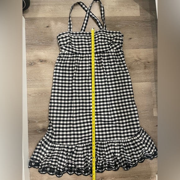 J. Crew Black and White Ruffled Gingham Criss Cross Midi Dress Size 10 - Picture 15 of 17